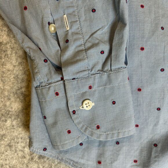 Ordean Shirt Mens 40 15 3/4 Long Sleeve Button Up Blue with Red - Picture 3 of 8